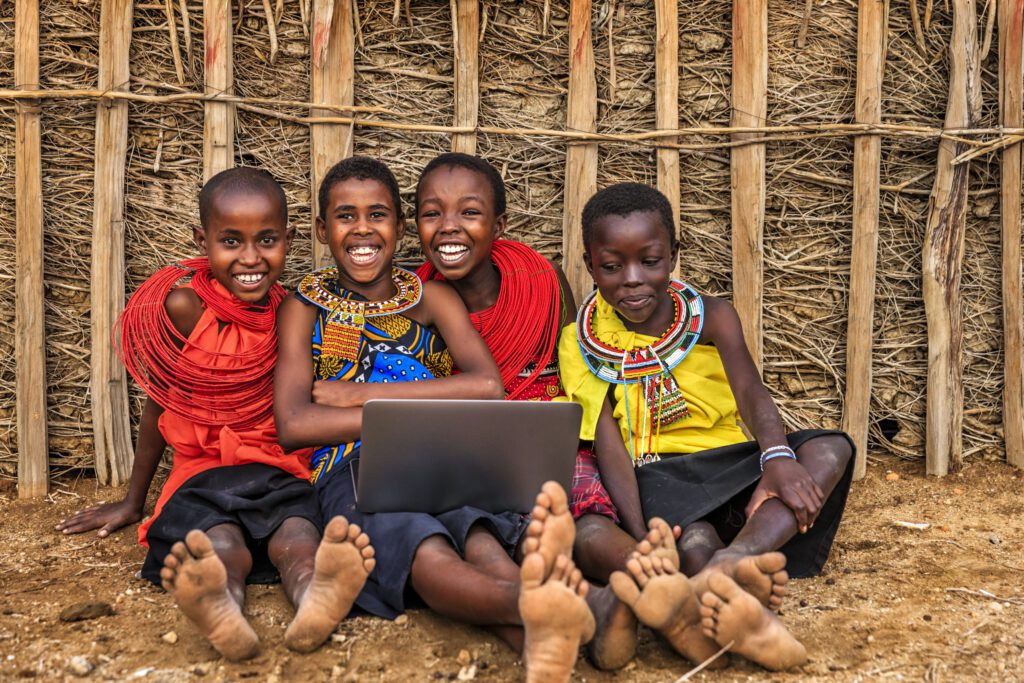 African children using laptop, Kenya, East Africa