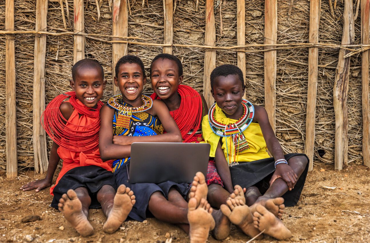 African children using laptop, Kenya, East Africa