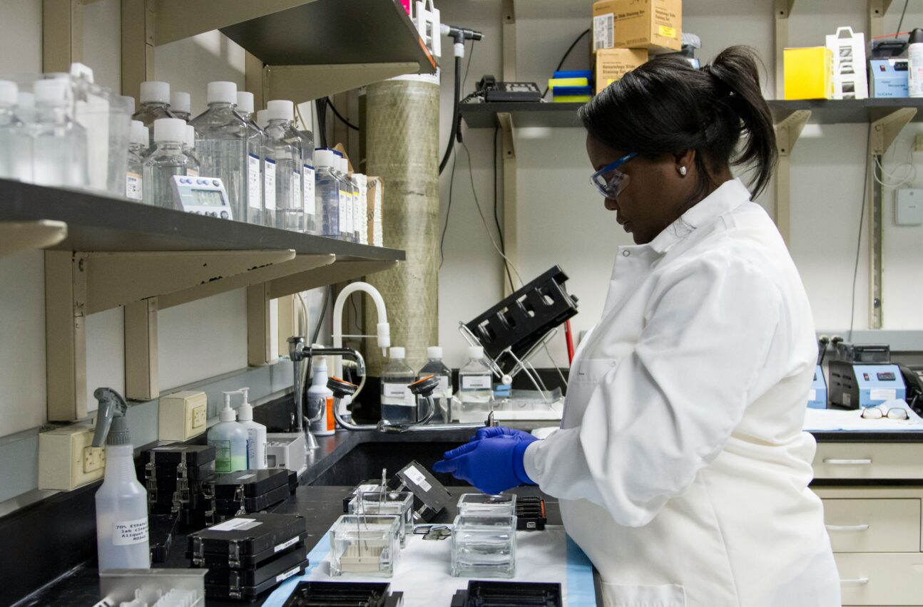 Research ethics in Africa - image of female researcher in lab