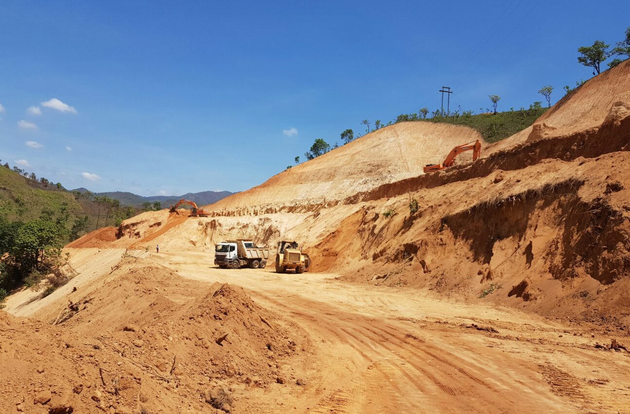 Trucks on a mining site in Botswana